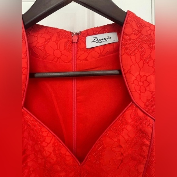Lumier by Bariano high low jacquard dress Sz. L red - Picture 2 of 6